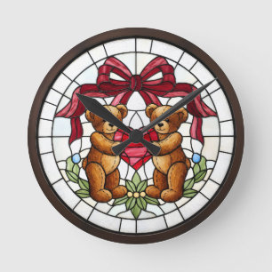 Reloj de pared de oso de vidrio emplomado falso