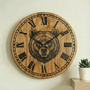 Reloj de pared de oso - Diseño de estilo de madera