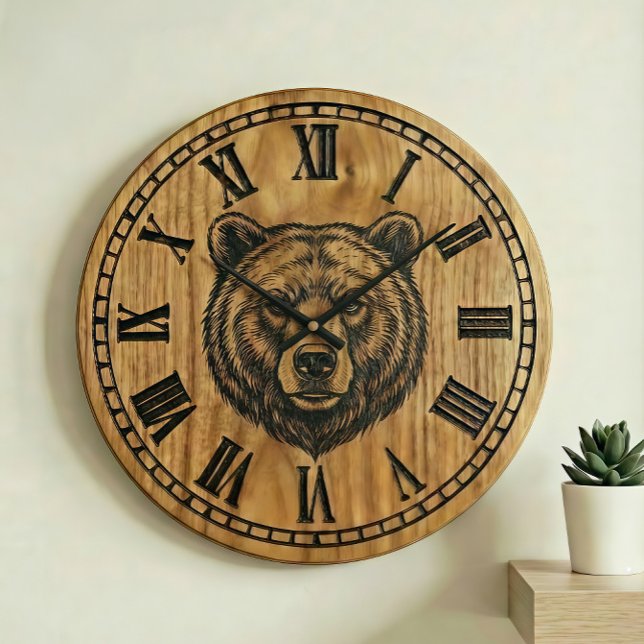 Reloj de pared de oso - Diseño de estilo de madera (Subido por el creador)