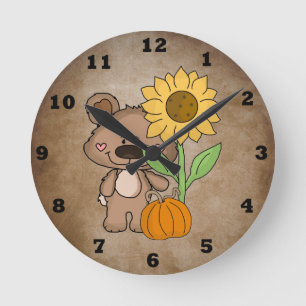 Reloj de pared de otoño del oso de amapola