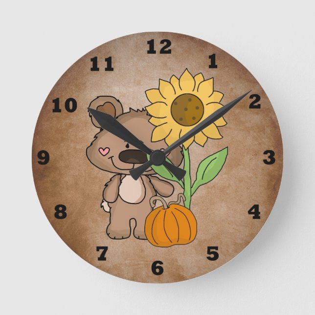 Reloj de pared de otoño del oso de amapola (Anverso)