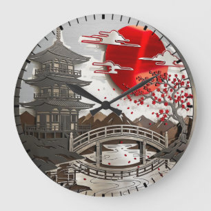 Reloj de pared de pagoda japonesa de flor de cerez