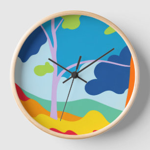 Reloj de pared de paisaje colorido abstracto moder
