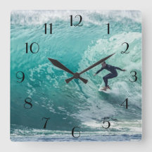 Reloj de pared de paisaje hermoso, ola, surfista