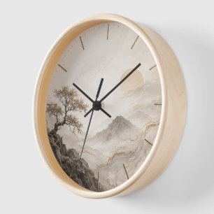 Reloj de pared de paisaje montañoso elegante - Nat