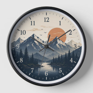 Reloj de pared de paisaje montañoso rústico   Natu