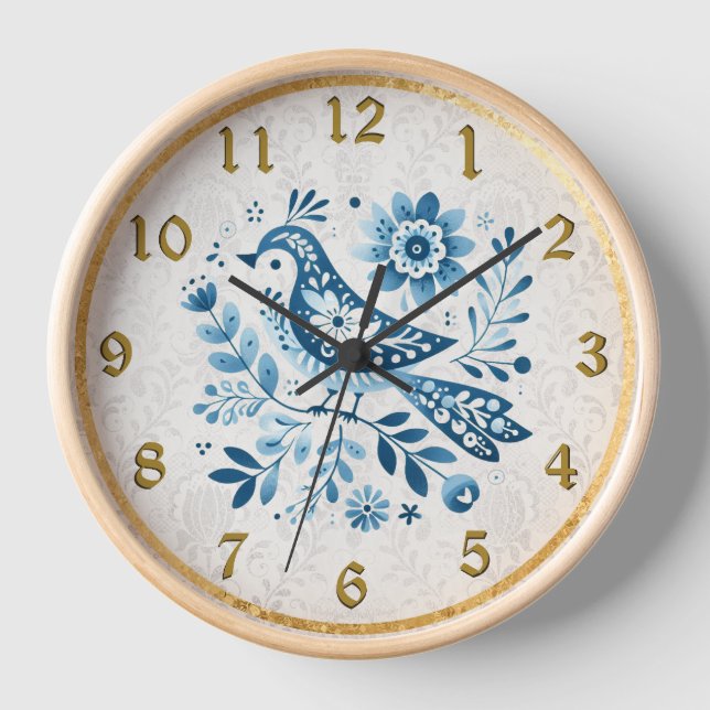 Reloj de pared de pájaro azul escandinavo (Anverso)