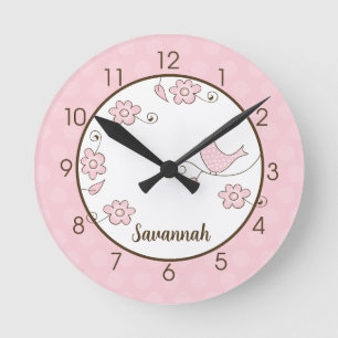 Reloj de pared de pájaro (rosado) - Añadir un nomb