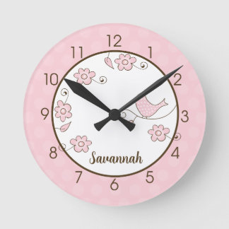 Reloj de pared de pájaro (rosado) - Añadir un nomb