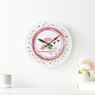 Reloj de pared de pájaros de amor lindos acurrucad