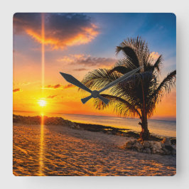 Reloj de pared de palma de puesta de sol del Carib