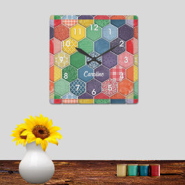 Reloj de pared de parche de colcha de hexágono col