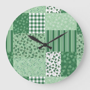 Reloj de pared de patchwork de moda Green Shamrock