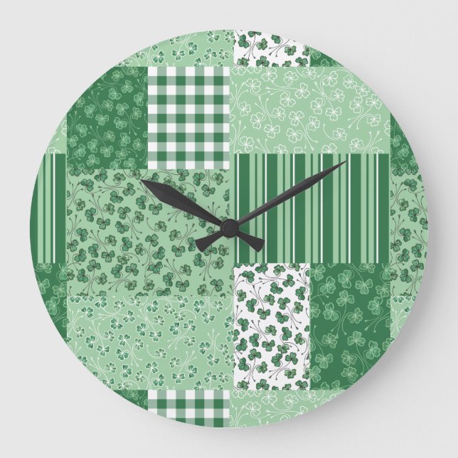 Reloj de pared de patchwork de moda Green Shamrock (Anverso)
