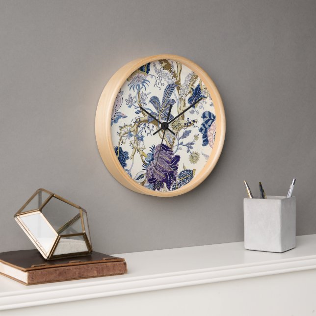 Reloj de pared de patrón azul W.Morris (Oficina)