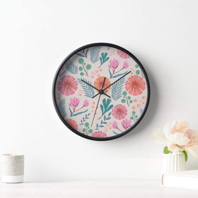 Reloj de pared de patrón botánico floral de primav (Hogar)