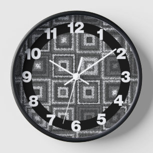 Reloj de pared de patrón de cuadrado de grano gris