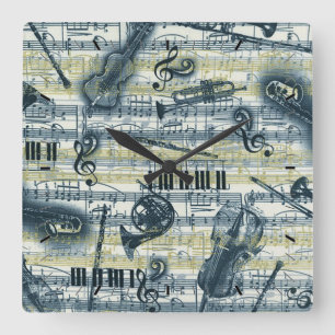 Reloj de pared de patrón de música de hojas de vin