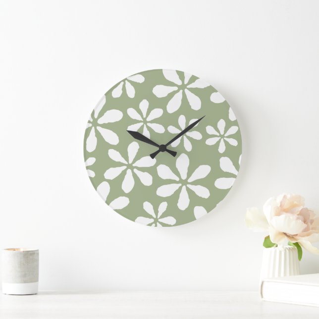 Reloj de pared de patrón floral simple verde sabio (Hogar)