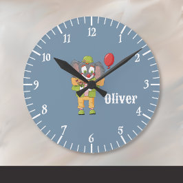 Reloj de pared de payaso de elefante azul para niñ