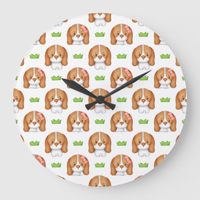 Reloj de pared de perro Beagle en acuarela linda (Anverso)