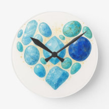 Reloj de pared de piedra preciosa de corazón azul