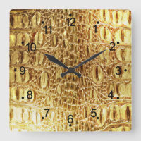 Reloj de pared de piel de cocodrilo de oro brillan
