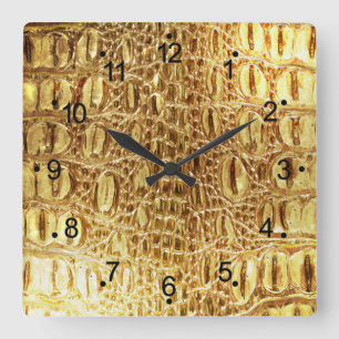Reloj de pared de piel de cocodrilo de oro brillan