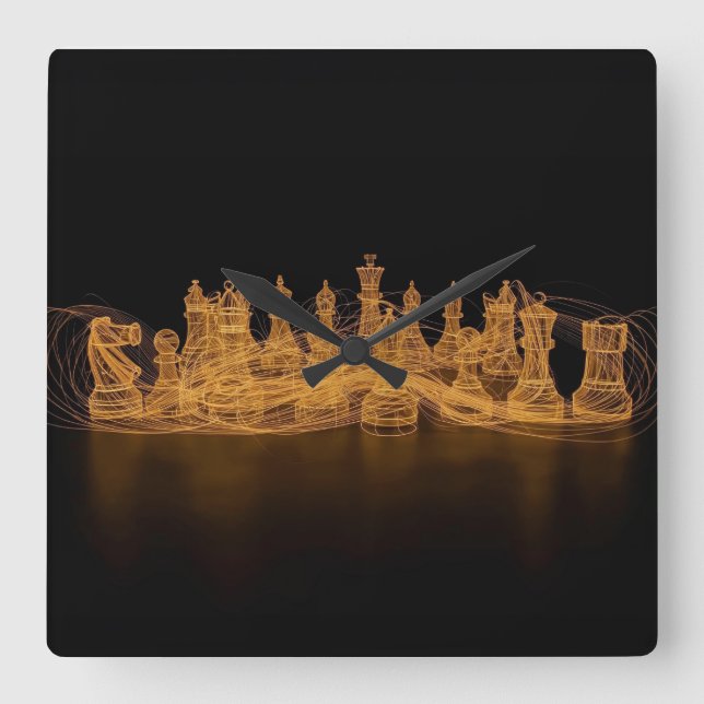 Reloj de pared de piezas de ajedrez iluminado (Anverso)