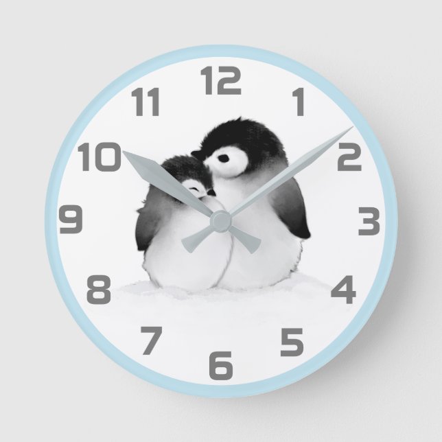 Reloj de pared de pingüinos grises azules (Anverso)
