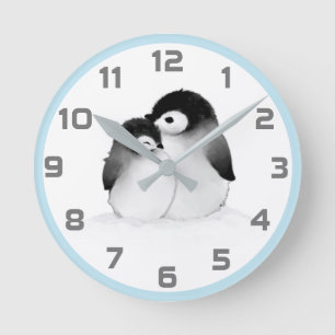 Reloj de pared de pingüinos grises y azules