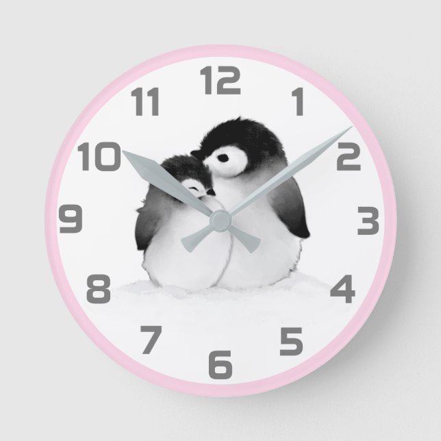 Reloj de pared de pingüinos rosas (Anverso)