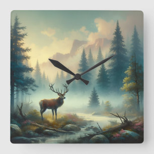 Reloj de pared de pintura de aceite Stag