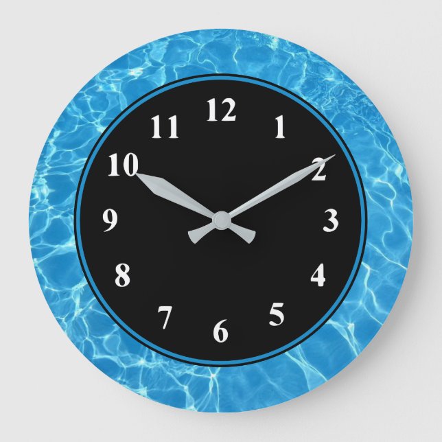 Reloj de pared de piscina de agua azul en negro (Anverso)