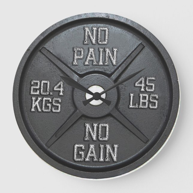 Reloj de pared de placa de Barbell - Sin dolor sin (Anverso)