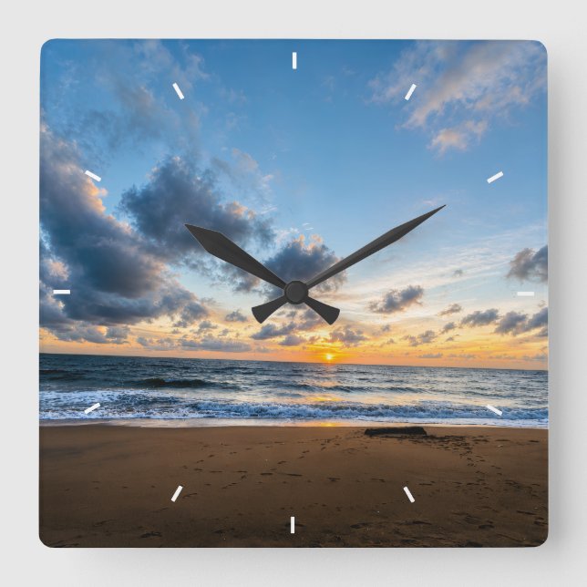 Reloj de pared de playa de puesta de sol en el océ (Anverso)