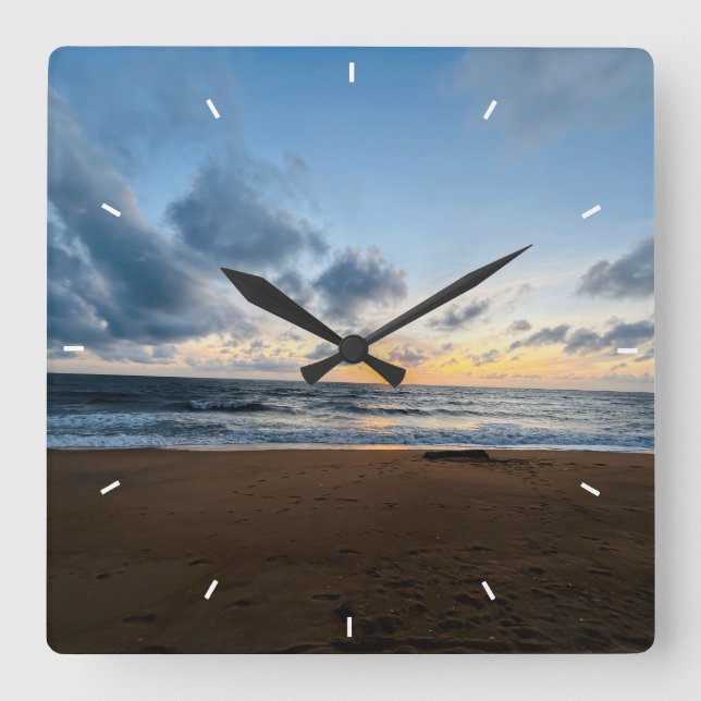 Reloj de pared de playa de puesta de sol en el océ (Anverso)