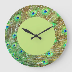 Reloj de pared de plumas de pavo real