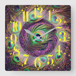 Reloj de pared de plumas de pavo real galáctico