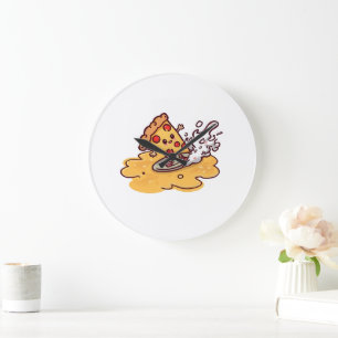 Reloj de pared de porción de pizza surfando lindo