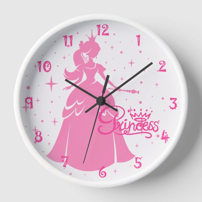 Reloj de pared de princesa rosa personalizado (Anverso)