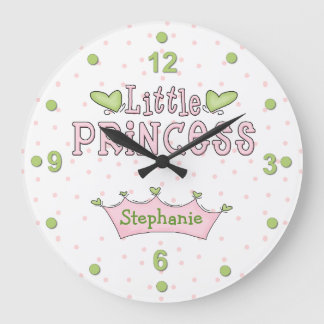 Reloj de pared de princesas rosa y verde