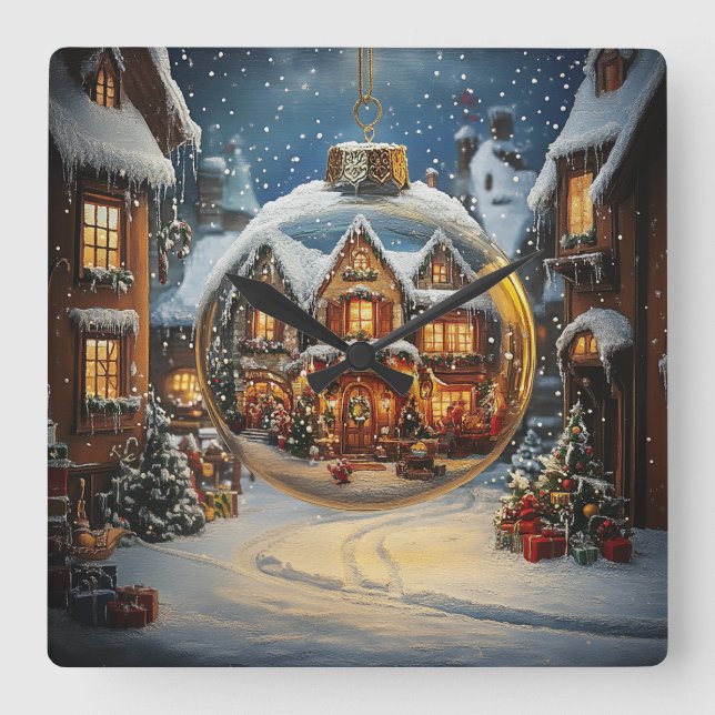 Reloj de pared de pueblo navideño (Anverso)