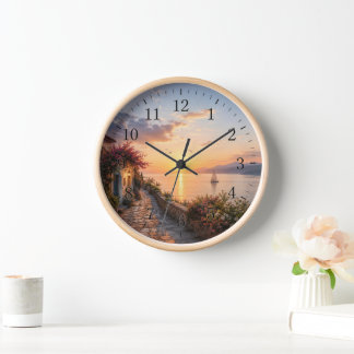 Reloj de pared de puesta de sol costera serena – M