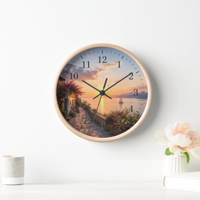Reloj de pared de puesta de sol costera serena – M (Hogar)