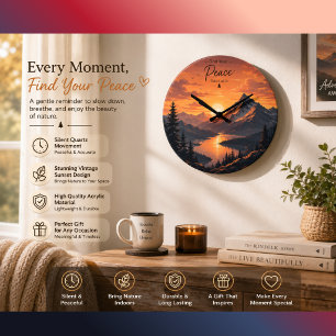 Reloj de pared de puesta de sol en la montaña vint