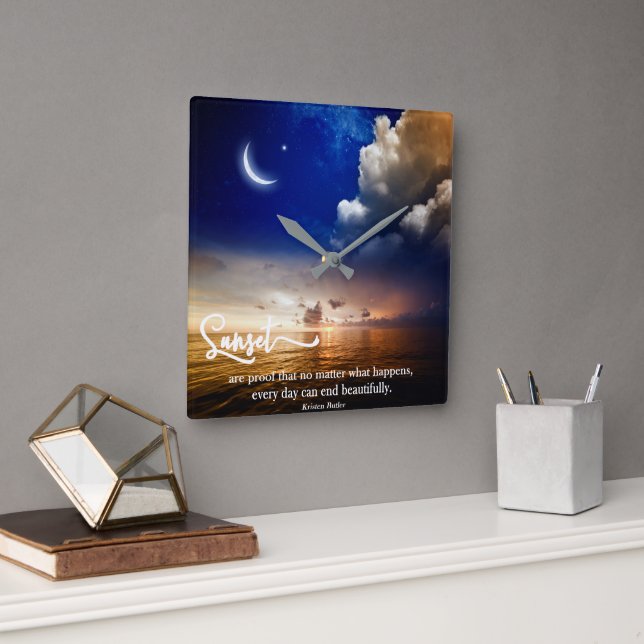 Reloj de pared de puesta de sol hermosa con cita (Oficina)