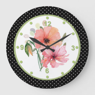 Reloj de pared de puntos de bonito floral y polka