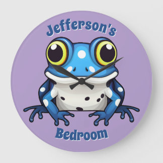 Reloj de pared de puntos de polka azul personaliza