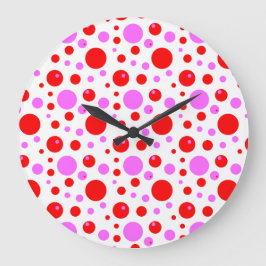 Reloj de pared de puntos de polka rosado rojo